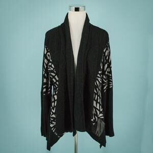 Alberto Makali Size Medium M Black Geometric Open Drape Long Sleeve Cardigan